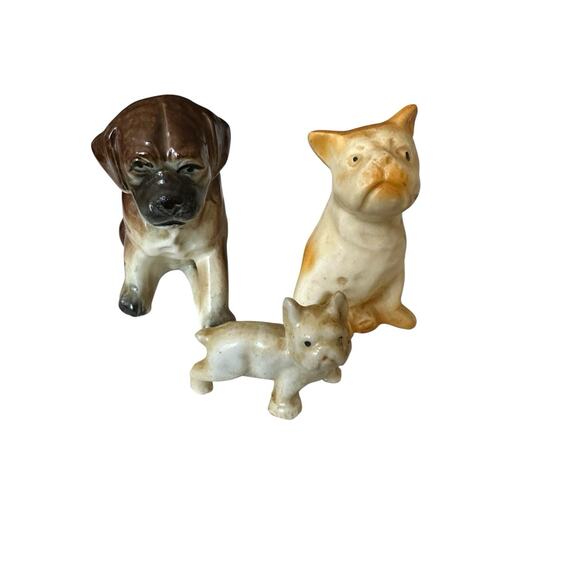 3 VINTAGE PORCELAIN DOG FIGURINES BOXER AND Puppy NORCREST JAPAN - Picture 5 of 6